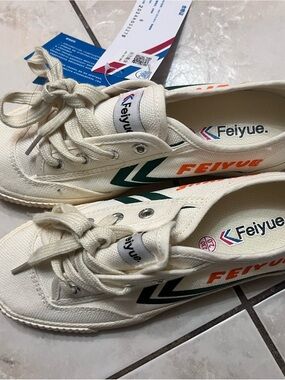 Feiyue Cream Canvas Sneakers with Green Accent